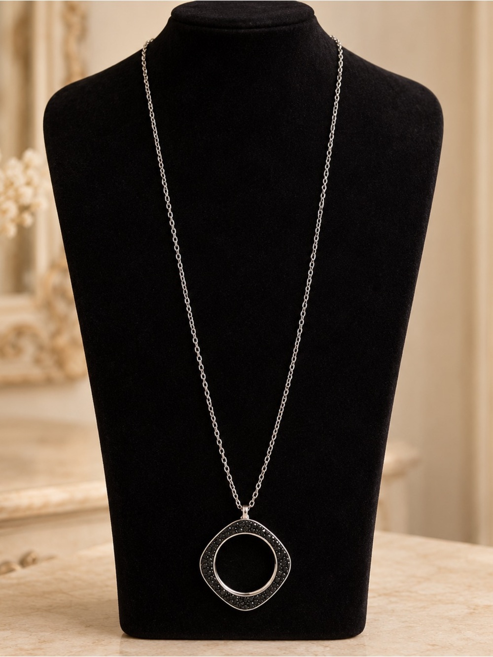 Swarovski Reversible Black & Silver Pendant Necklace, 36”